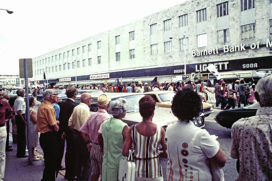 Seniors watching anti Viet Nam War march Democratic Natl Convention Miami Beach Florida 1972 Photograph by David Lee Guss