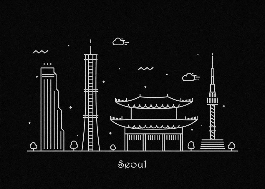 Seoul Skyline Travel Poster Drawing by Inspirowl Design