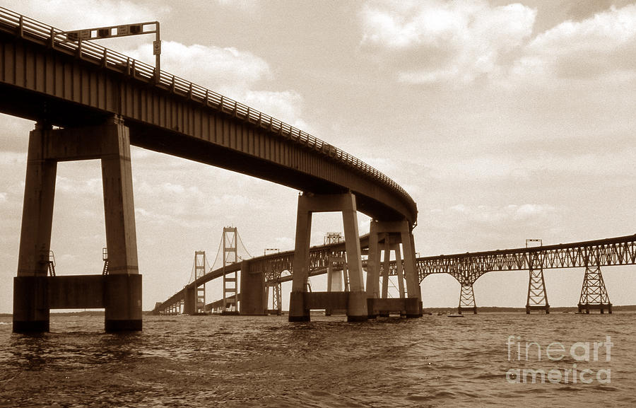 Nature Photograph - Sepia Chesapeake Bay Bridge by Skip Willits