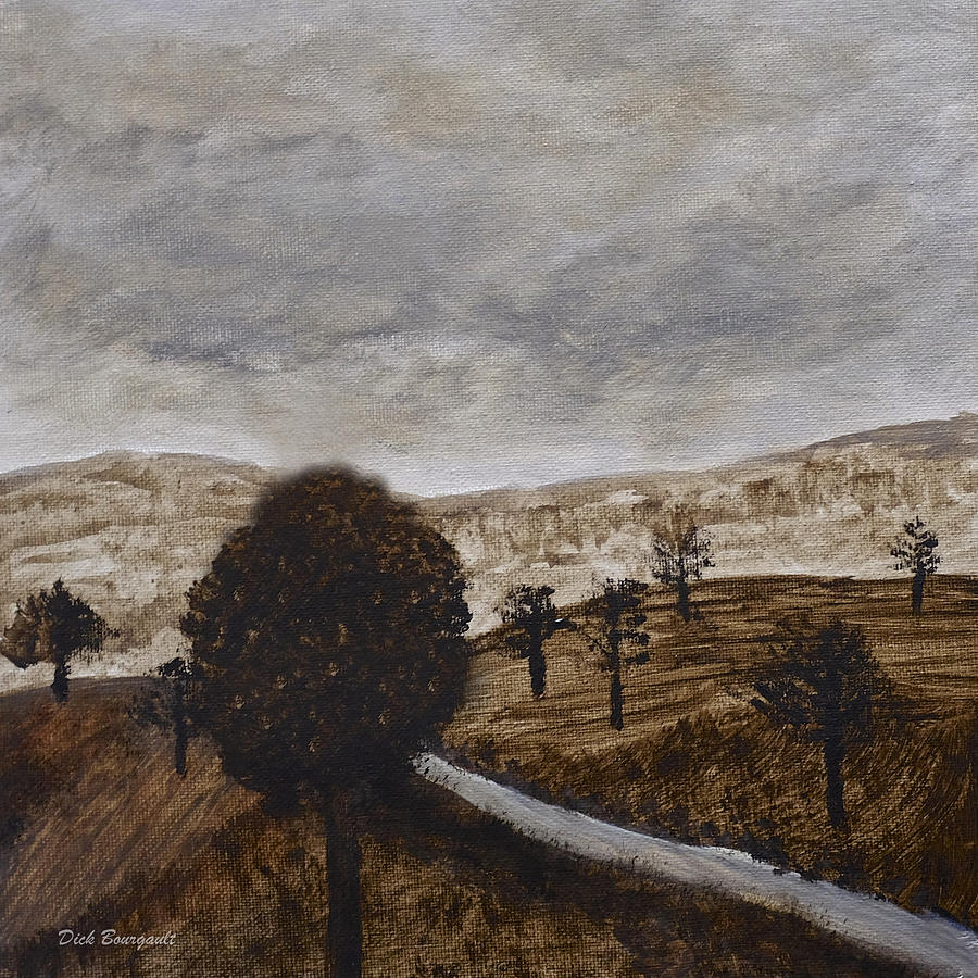 Sepia Countryside Painting by Dick Bourgault