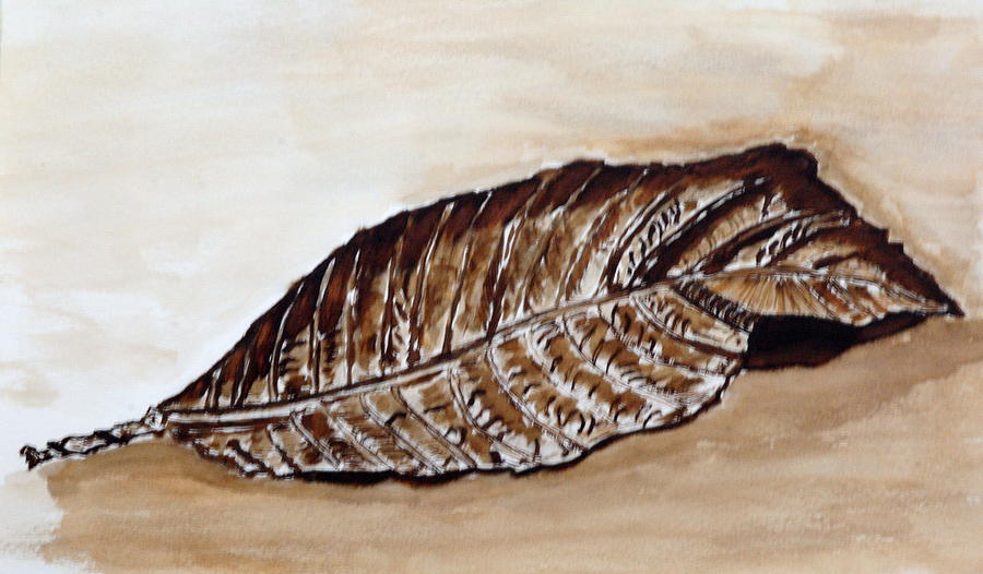 Sepia Leaf. Painting by Shlomo Zangilevitch