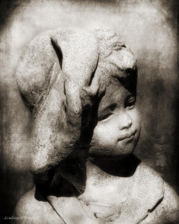 Sepia, Lost In Thought, Little Boy with Hat Garden Statue Photograph by Melissa Bittinger