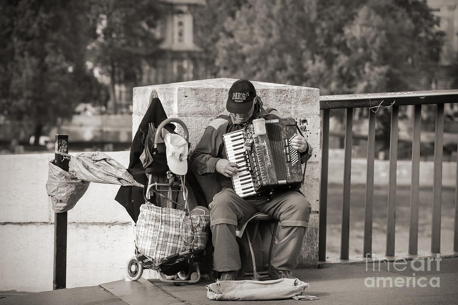 Sepia Male playing Accordion Paris  Photograph by Chuck Kuhn