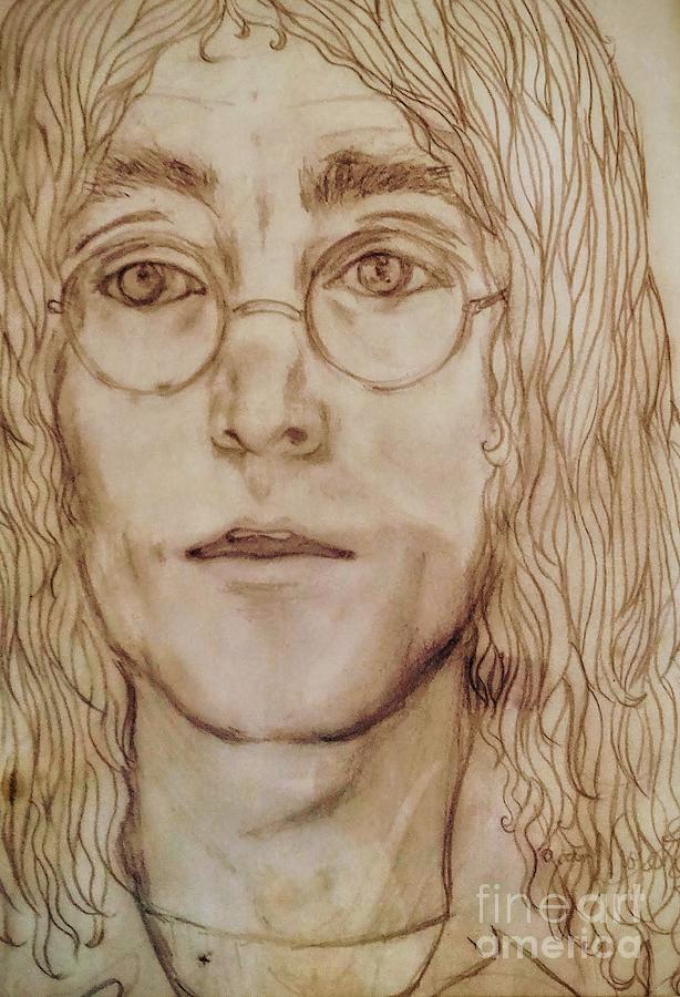 Sepia Portrait of John Lennon Drawing by Joan-Violet Stretch
