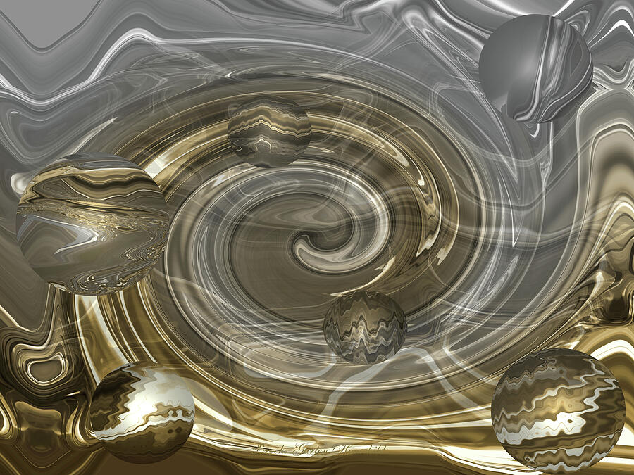 Cosmic Sepia Sunflower Abstract w-Orbs - Photography - Manipulated Photography Photograph by Brooks Garten Hauschild