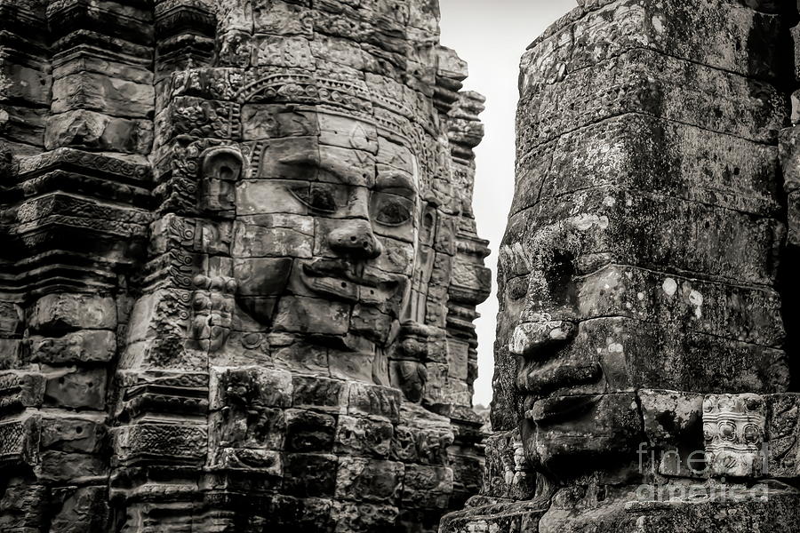 Sepia Tone Angkor Stone Faces Bayon Temple Cambodia  Photograph by Chuck Kuhn
