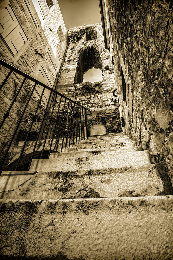 Sepia tone Croatian stairs Photograph by Sven Brogren
