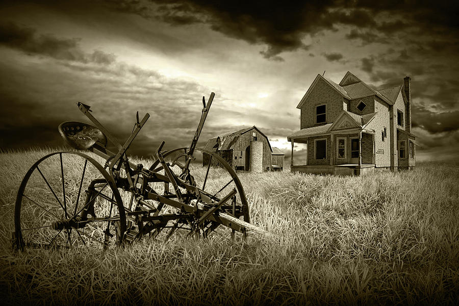 Sepia Tone of the Decline of the Small Farm Photograph by Randall Nyhof