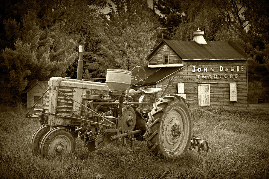 Sepia Tone Old Vintage John Deere Tractor Photograph by Randall Nyhof