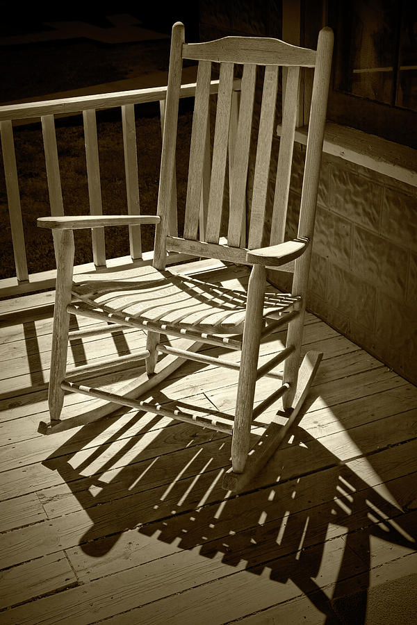 Sepia Toned Old Wooden Rocking Chair and Shadows Photograph by Randall Nyhof