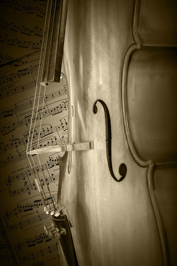 Sepia Toned Photo of a Cello with Sheet Music Photograph by Randall Nyhof