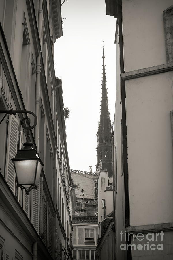 Sepia Tones Narrow Street Paris Church  Photograph by Chuck Kuhn