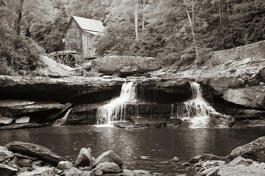 Waterfall Photograph - Sepia Waterfalls at Glade Creek Mill - West Virginia by Gregory Ballos