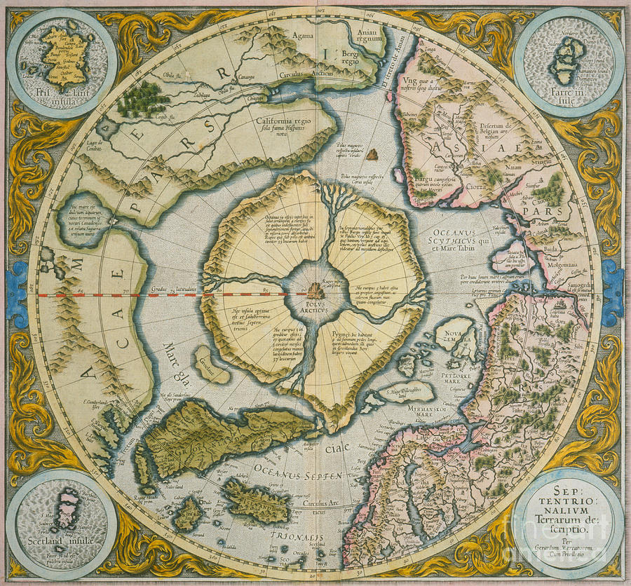 Map Drawing - Septentrionalium Terrarum descriptio by Gerardus Mercator