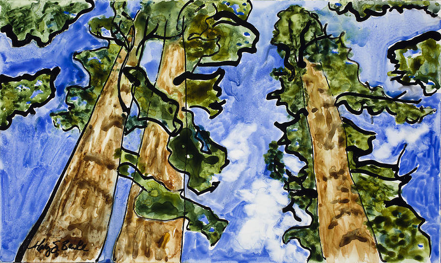 Sequoias on Yupo Painting by Mary Benke