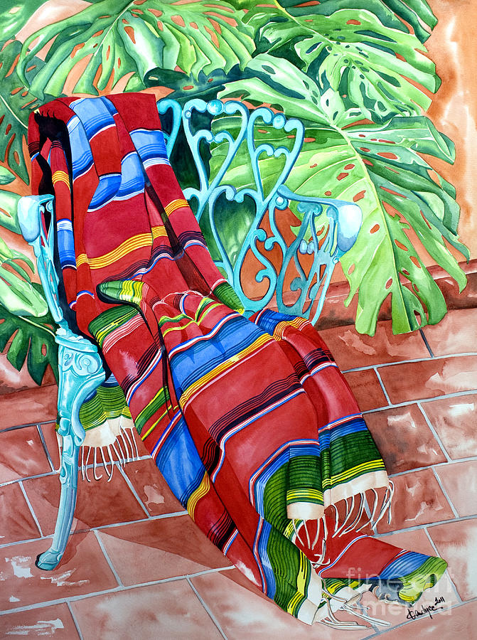 Serape on Wrought Iron Chair I Painting by Kandyce Waltensperger
