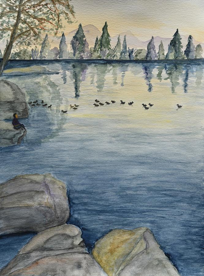 Serene Lake  Painting by Linda Brody