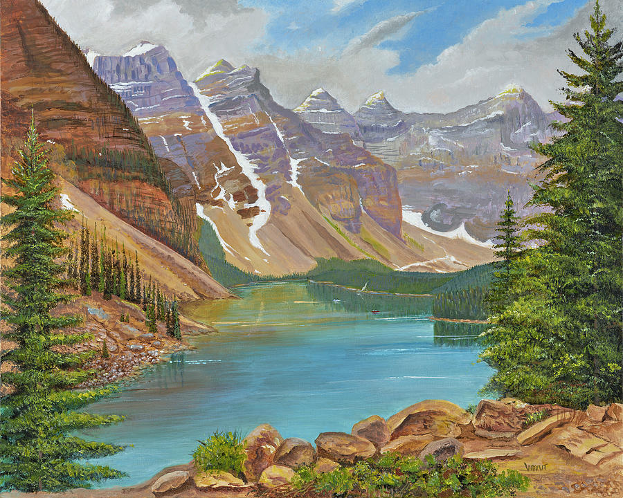 Mountain Painting - Serene Lake Moraine by Vidyut Singhal