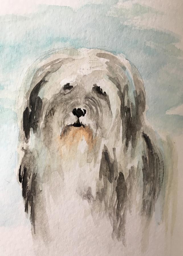 Serene Sheepdog Painting by Christine Marie Rose
