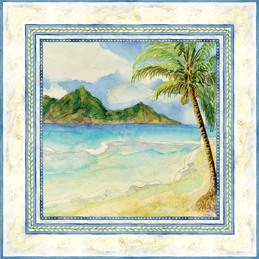Serene Shores - Tropical Island Beach Palm Paradise Painting by Audrey Jeanne Roberts