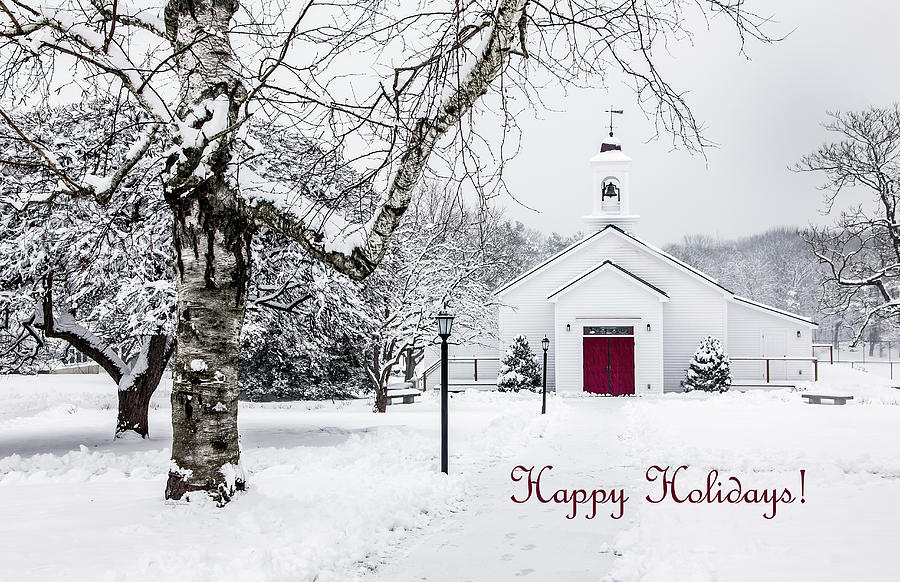 Christmas Photograph - Serene Snowy Chapel - Happy Holidays by Betty Denise