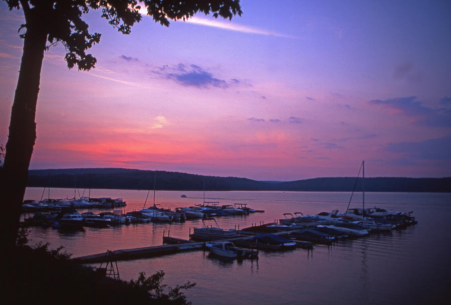 Serene Sunset Boat Docks At Rest Photograph