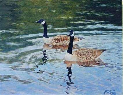 Geese Painting - Serene Waters by Bassel Wolfe