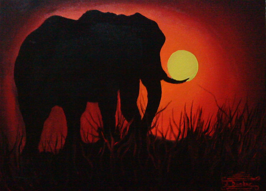 Serengeti Elephant At Sunset 1 Painting by James Dunbar | Fine Art America