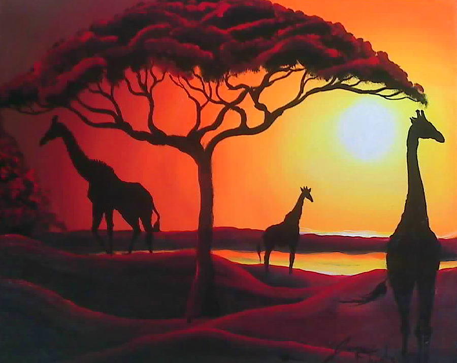 Serengeti Orange Sunset Painting by James Dunbar - Fine Art America