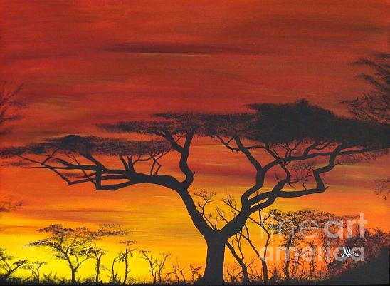 Africa Painting - Serengeti Sunset by Al Borrego