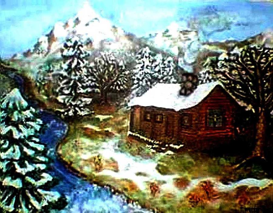 Mountain Painting - Serenity Cabin by Tanna Lee M Wells