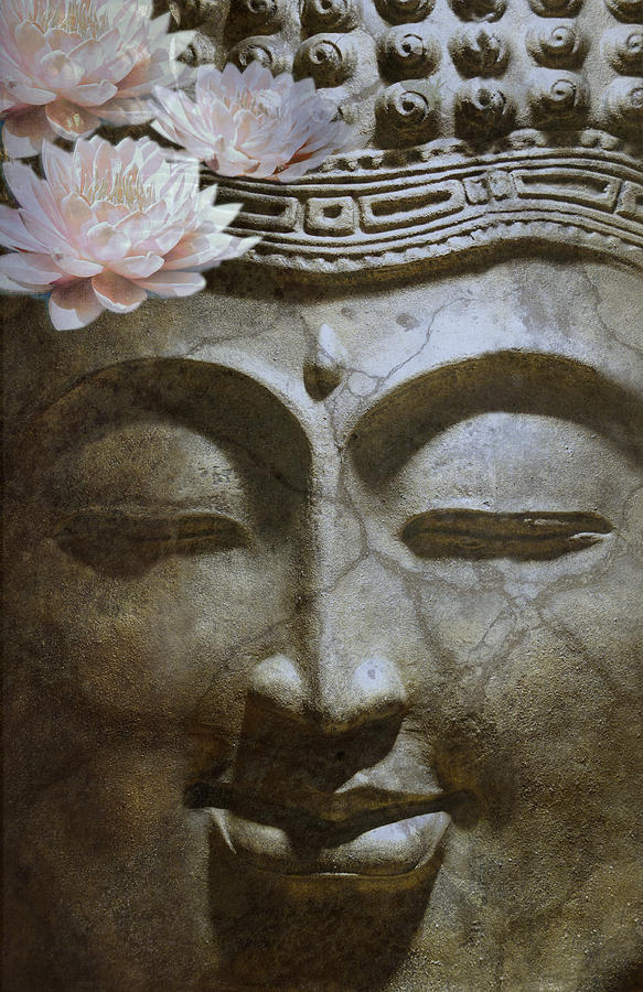 Buddha Photograph - Serenity In Stone photo collage  by Ann Powell