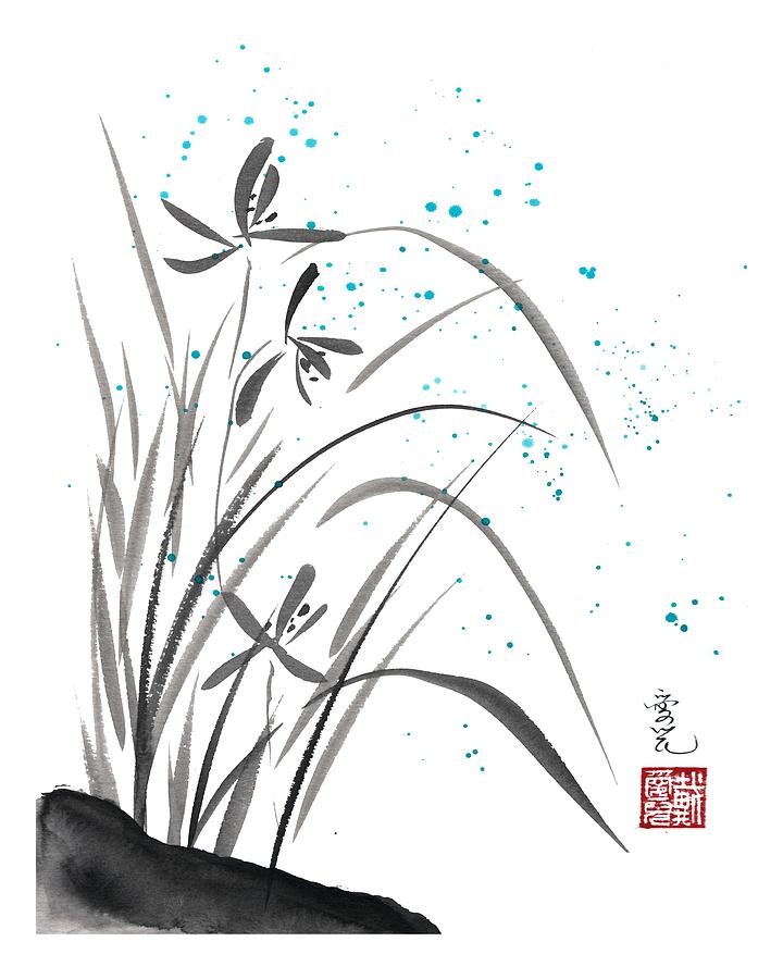 Orchid Painting - Orchids Blooming Amidst The Summer Rain  by Oiyee At Oystudio