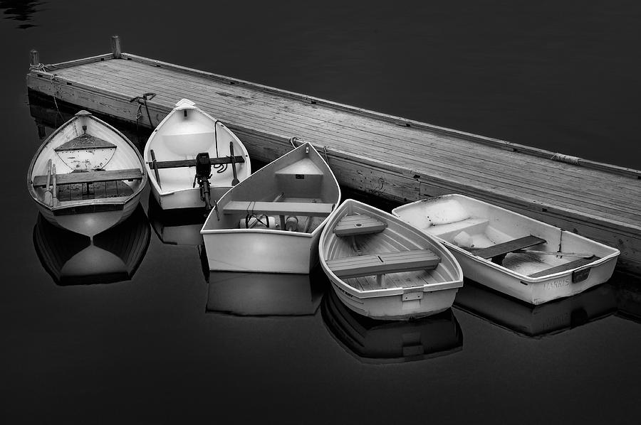 Boat Scene Maine Harbor Black and White Photograph by Photos by Thom - Thomas Schoeller Fine Art