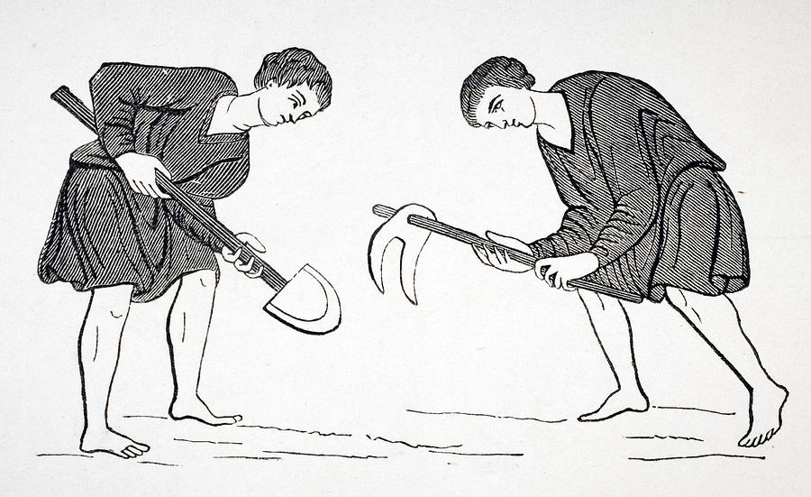 Serfs Labouring In Fields With Hoe And Drawing by Vintage Design Pics