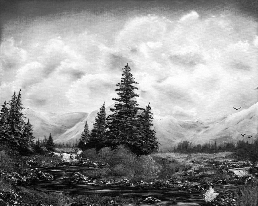 Serpentine Creek In Black And White Painting by Claude Beaulac