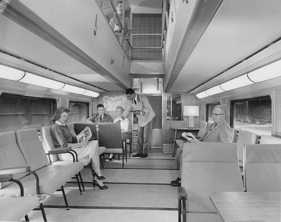 Serving Passengers in Bilevel 400 - 1958 Photograph by Chicago and North Western Historical Society