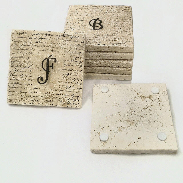 Set of 6 Monogram Tile Coasters with Script Mixed Media by Angela Rath