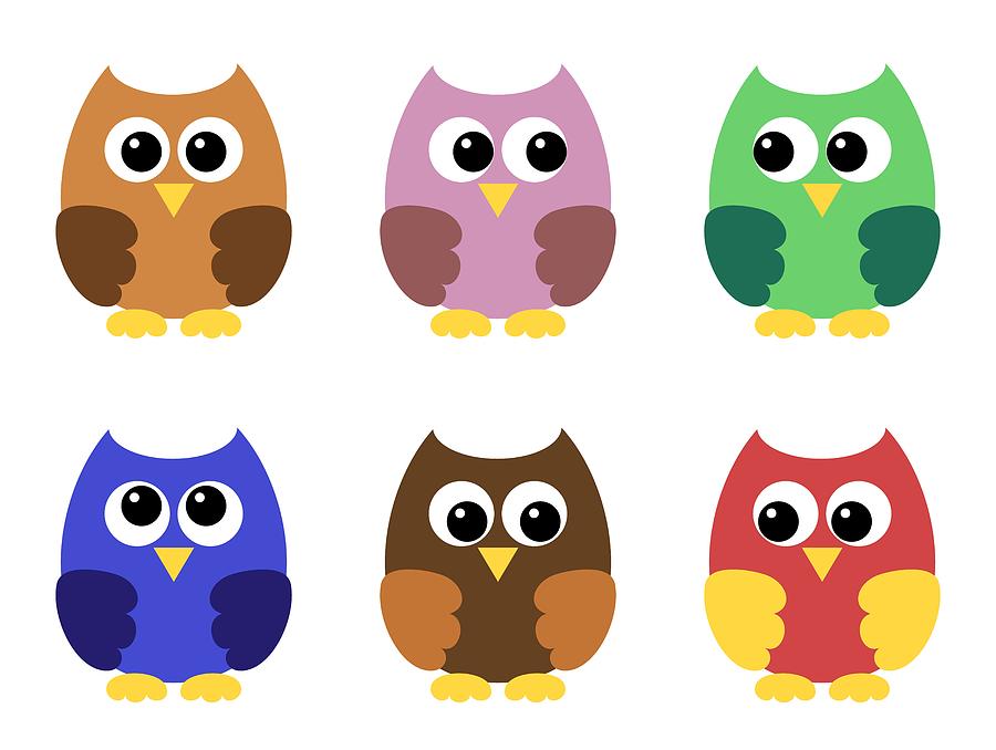 Set of six little owlets Digital Art by Miroslav Nemecek - Fine Art America