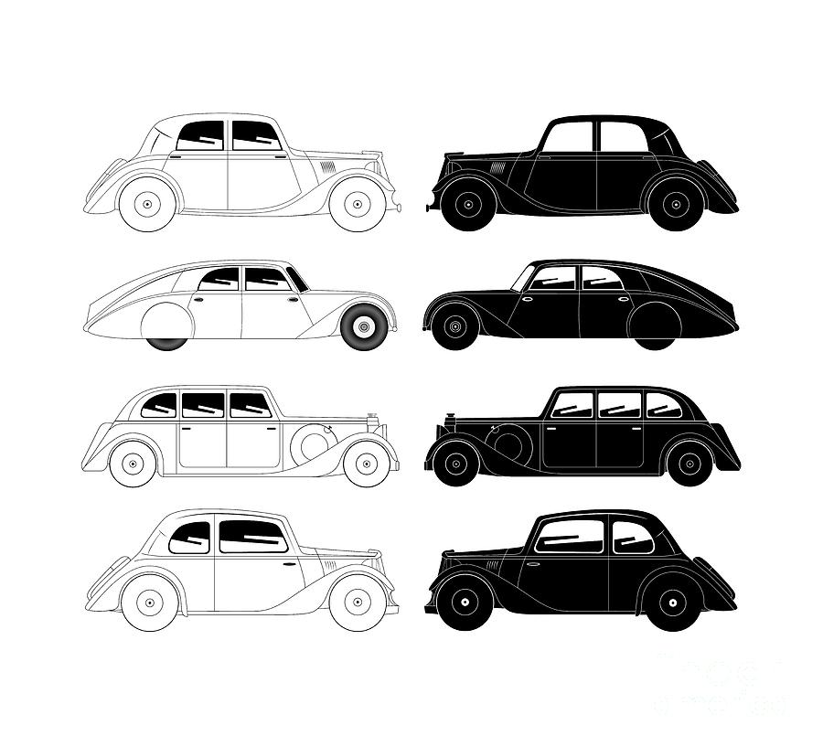 Set of vintage cars Digital Art by Michal Boubin