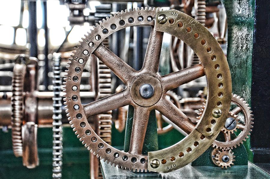 Baltimore Photograph - Seth Thomas 1911 Clock Mechanism in Bromo Seltzer Tower Baltimore by Marianna Mills
