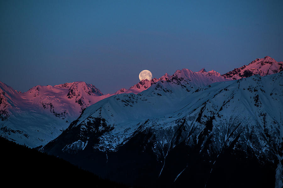Setting Moon over Alaskan Peaks IV Photograph by Matt Swinden