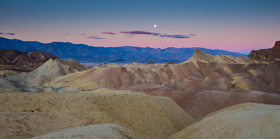 Setting Moon Zabriskie Point Death Valley  Photograph by Duncan Selby