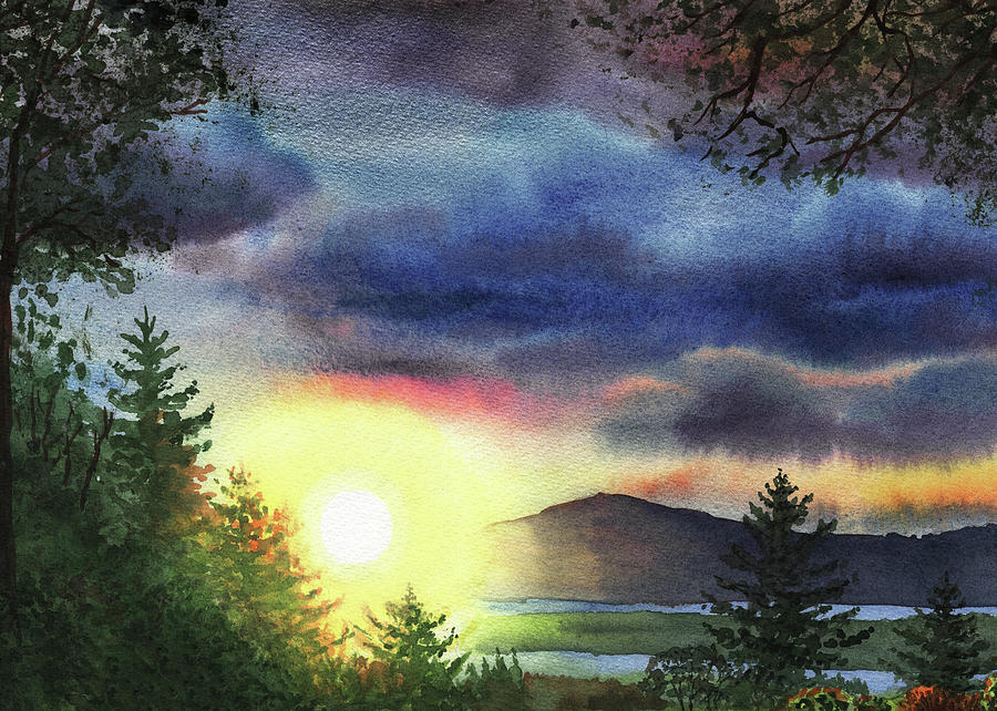 Setting Sun Watercolor Painting  Painting by Irina Sztukowski