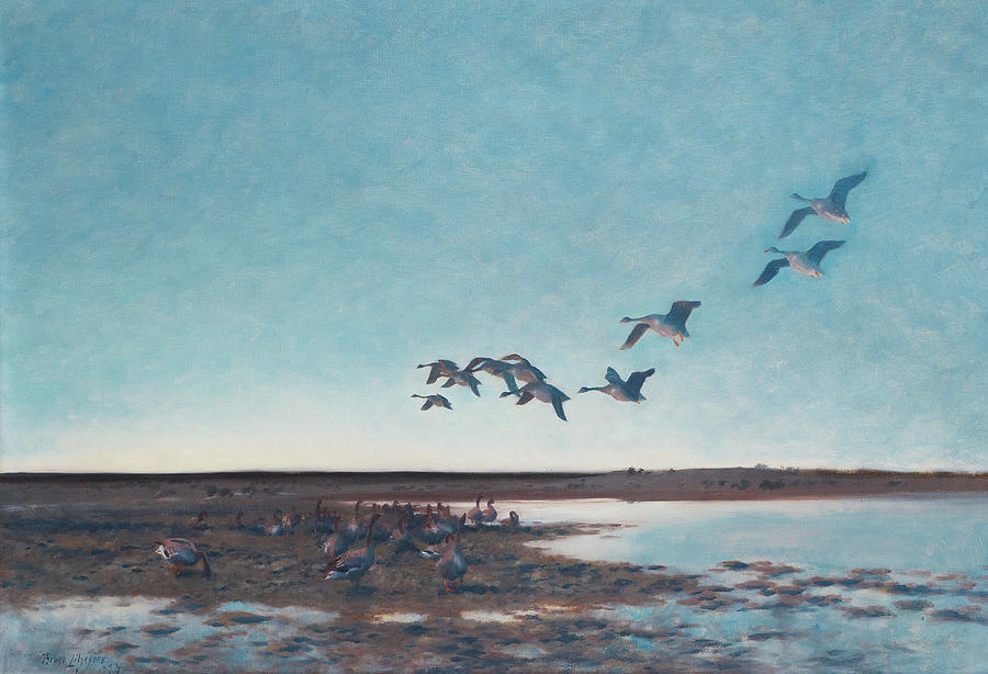 Settling Geese Painting by Bruno Liljefors - Fine Art America