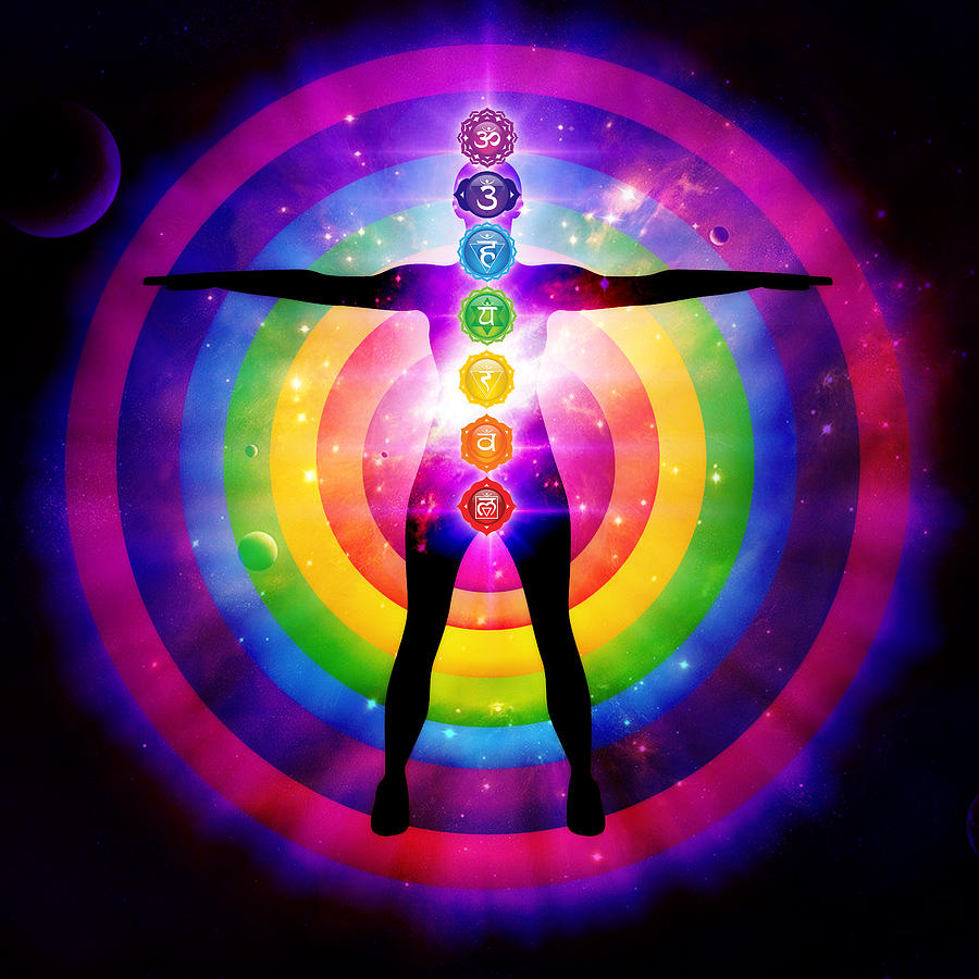 Seven Chakra Centers Illustration With Outer Universe Digital Art by Serena King