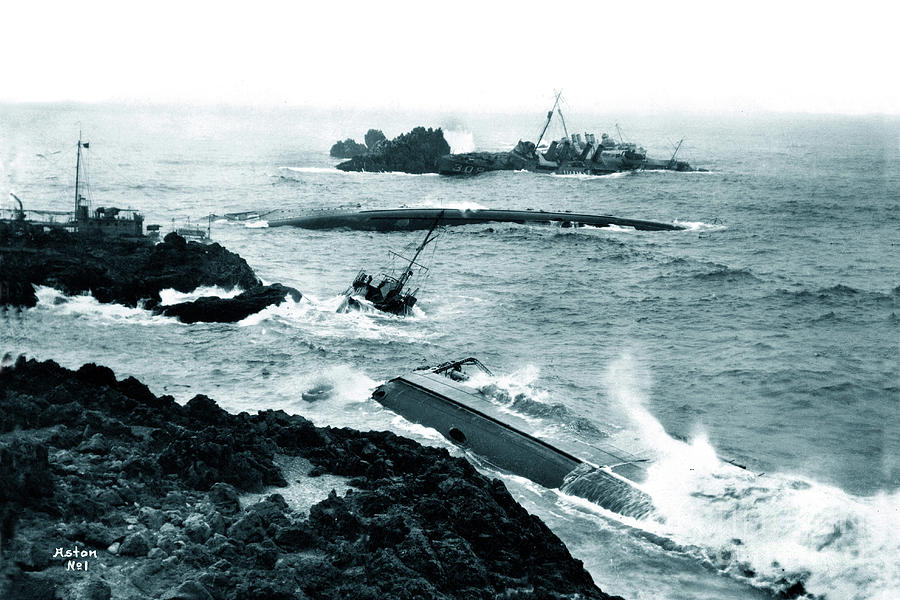 La Honda Photograph - Seven destroyers Honda Point disaster September 8, 1923 by Monterey County Historical Society