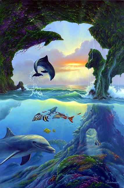 Dolphin Painting - Seven Dolphins by Jim Warren