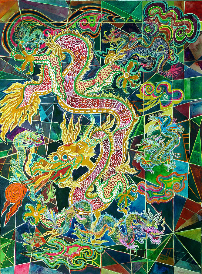 Seven Dragons Painting by Karen Merry