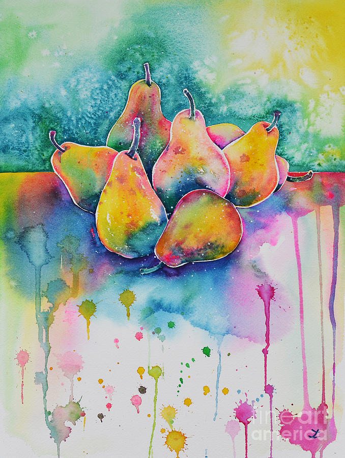 Seven Pears on the Table Painting by Zaira Dzhaubaeva